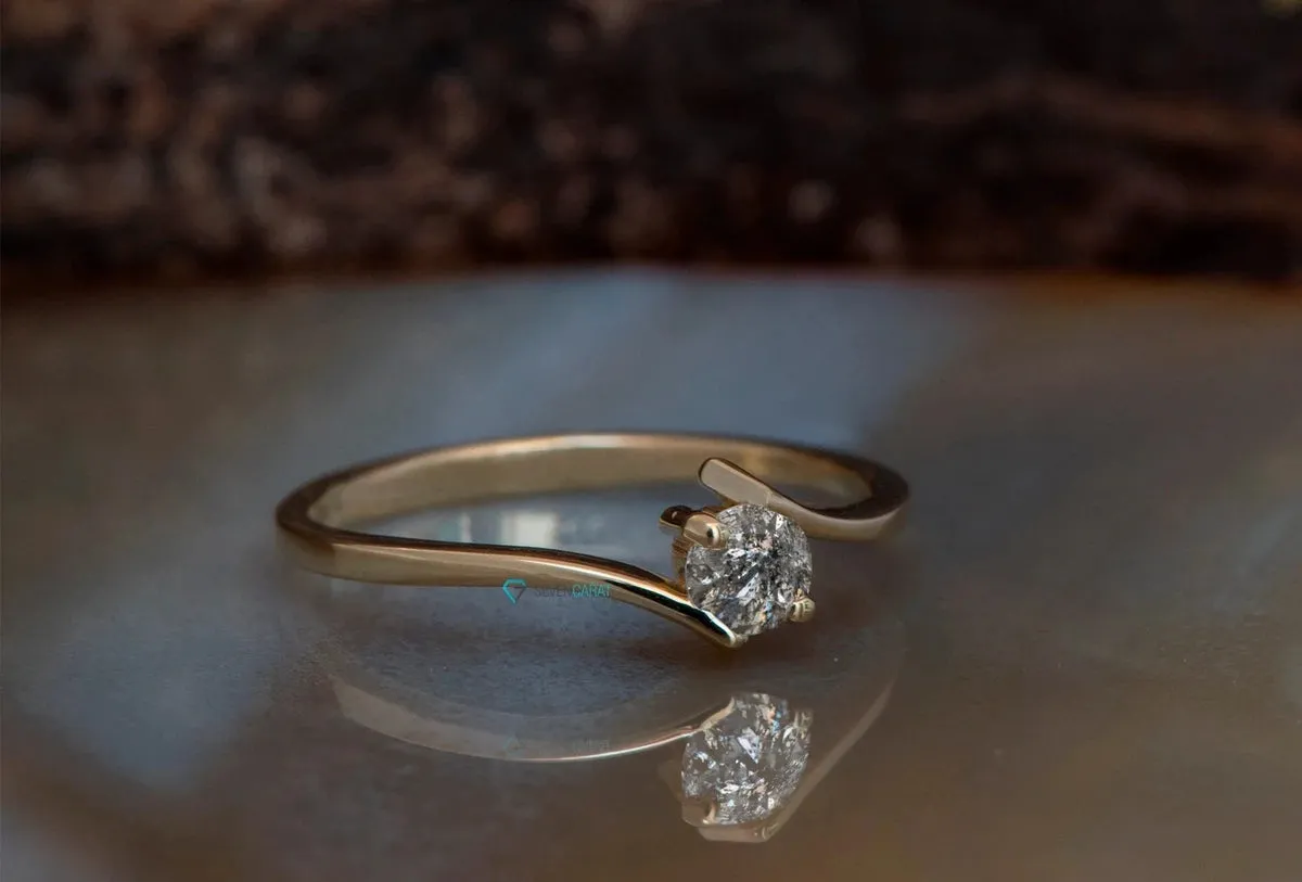 0.30 ct Salt and Pepper Solitaire alternative ring - 14k 18K Yellow Gold