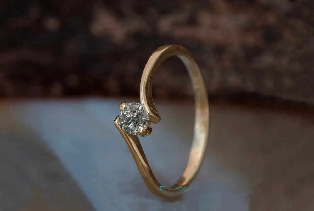 0.30 ct Salt and Pepper Solitaire alternative ring - 14k 18K Yellow Gold