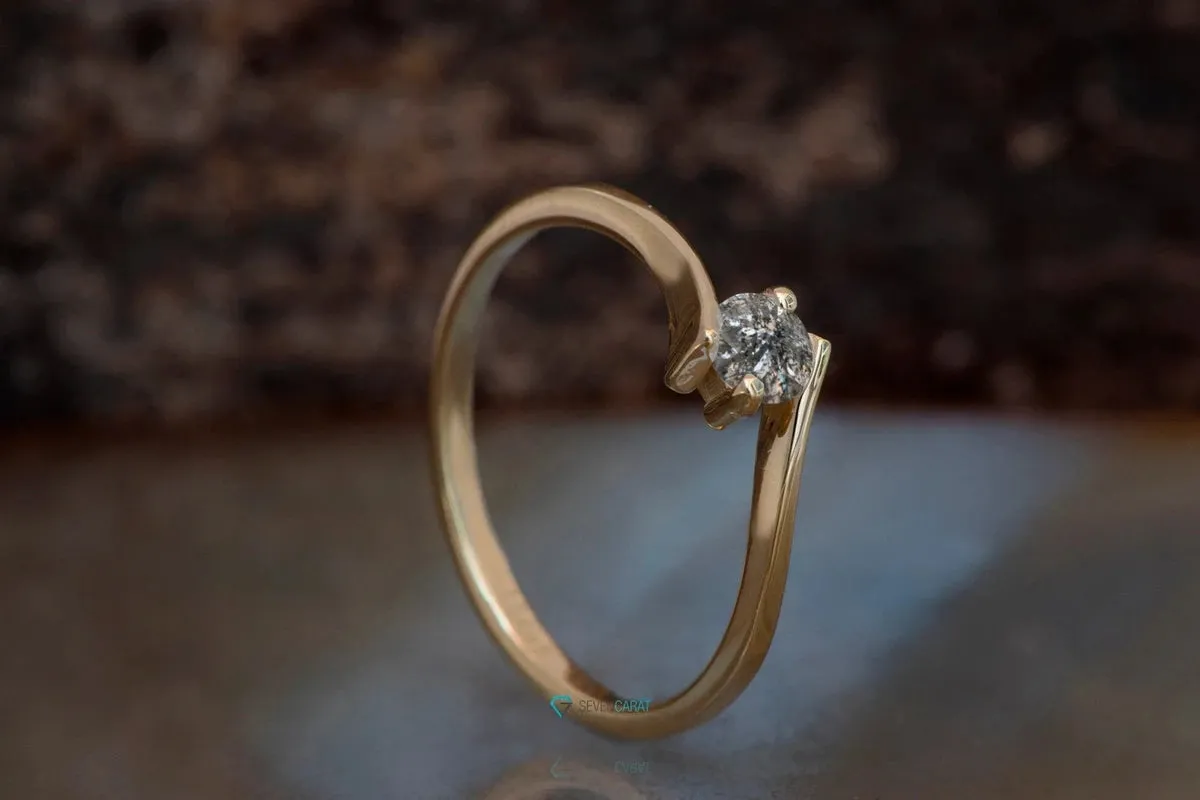 0.30 ct Salt and Pepper Solitaire alternative ring - 14k 18K Yellow Gold