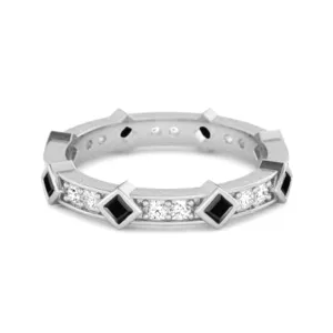 0.80 Ct Black Spinel Princess Round 925 Sterling Silver Art Deo Ring