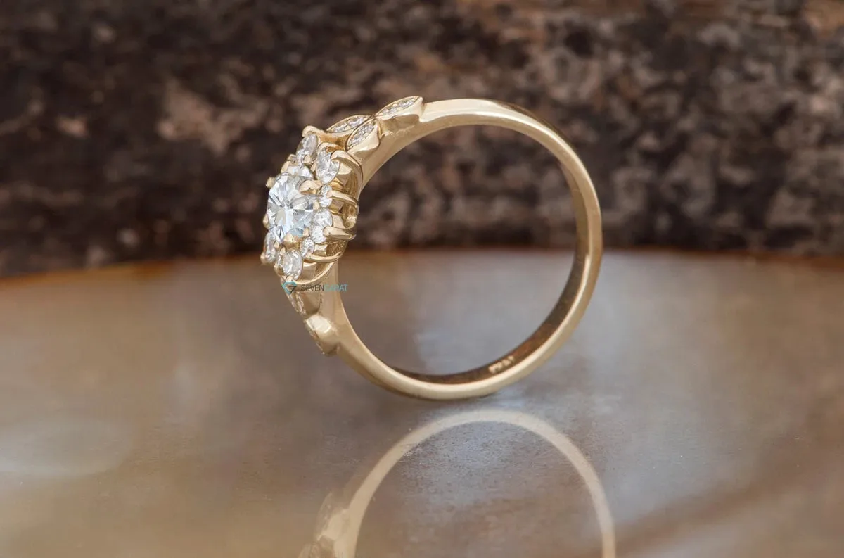 1 carat flower diamond ring-Art deco Engagement Ring-Flower engagement ring-Promise ring-Leaf ring-Custom Ring-Round engagement-Solid gold