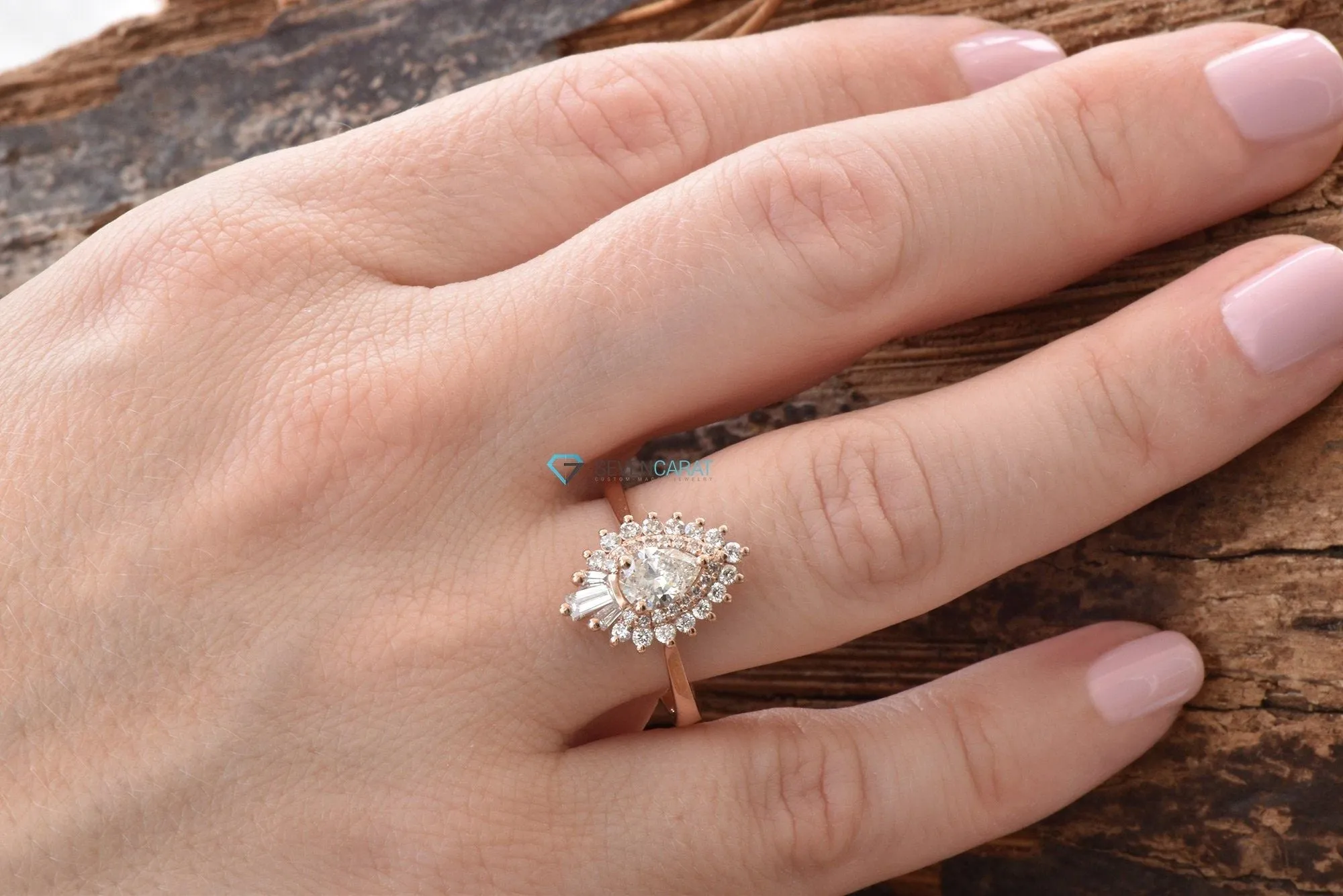 1 carat Gatsby diamond ring- sunburst diamond ring- 14k 18k rose gold