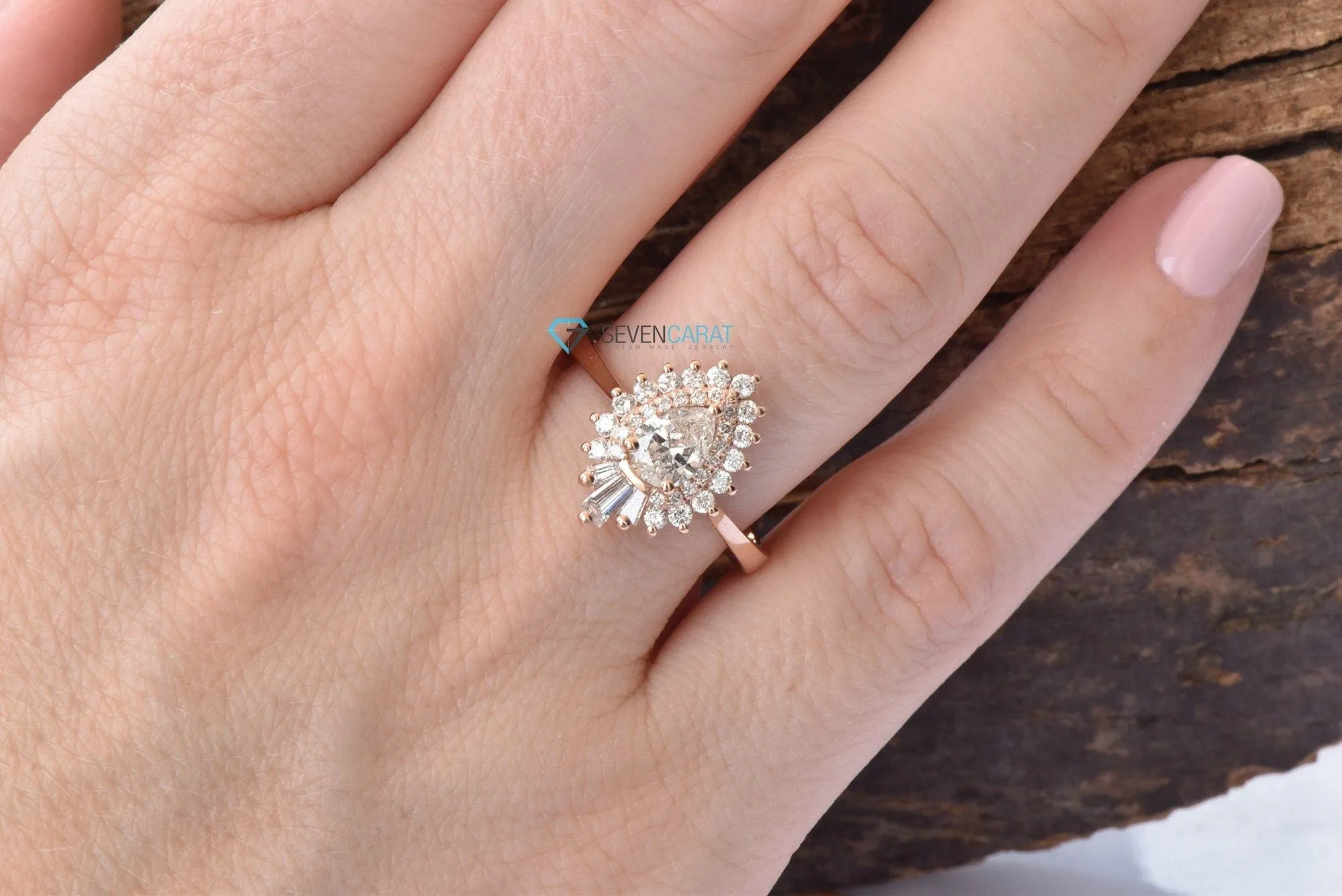1 carat Gatsby diamond ring- sunburst diamond ring- 14k 18k rose gold