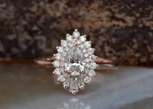 1 carat Gatsby diamond ring- sunburst diamond ring- 14k 18k rose gold