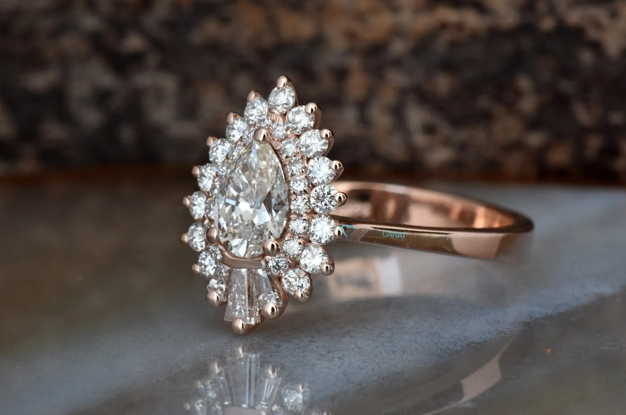 1 carat Gatsby diamond ring- sunburst diamond ring- 14k 18k rose gold