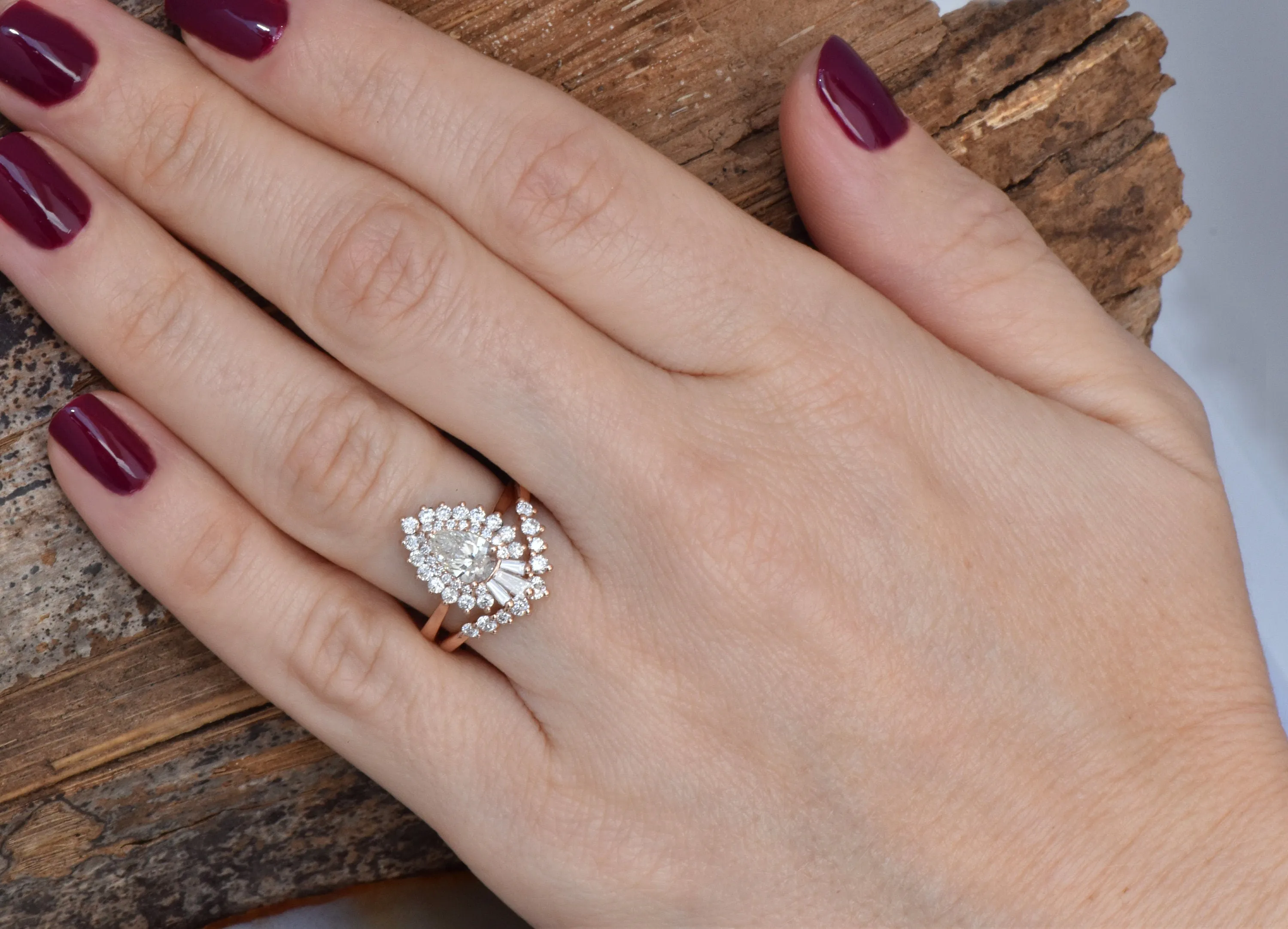 1 carat Gatsby diamond ring- sunburst diamond ring- 14k 18k rose gold
