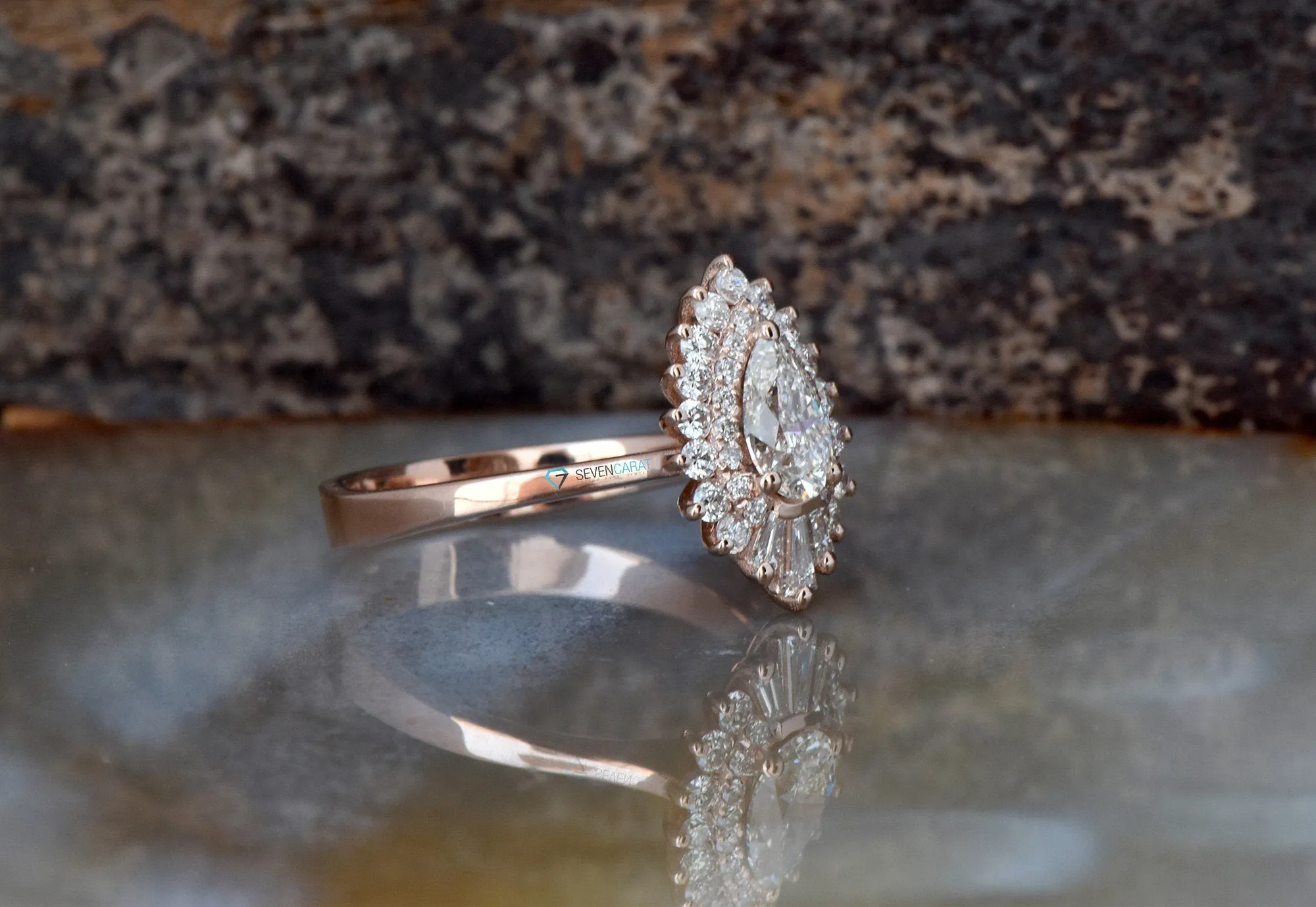 1 carat Gatsby diamond ring- sunburst diamond ring- 14k 18k rose gold