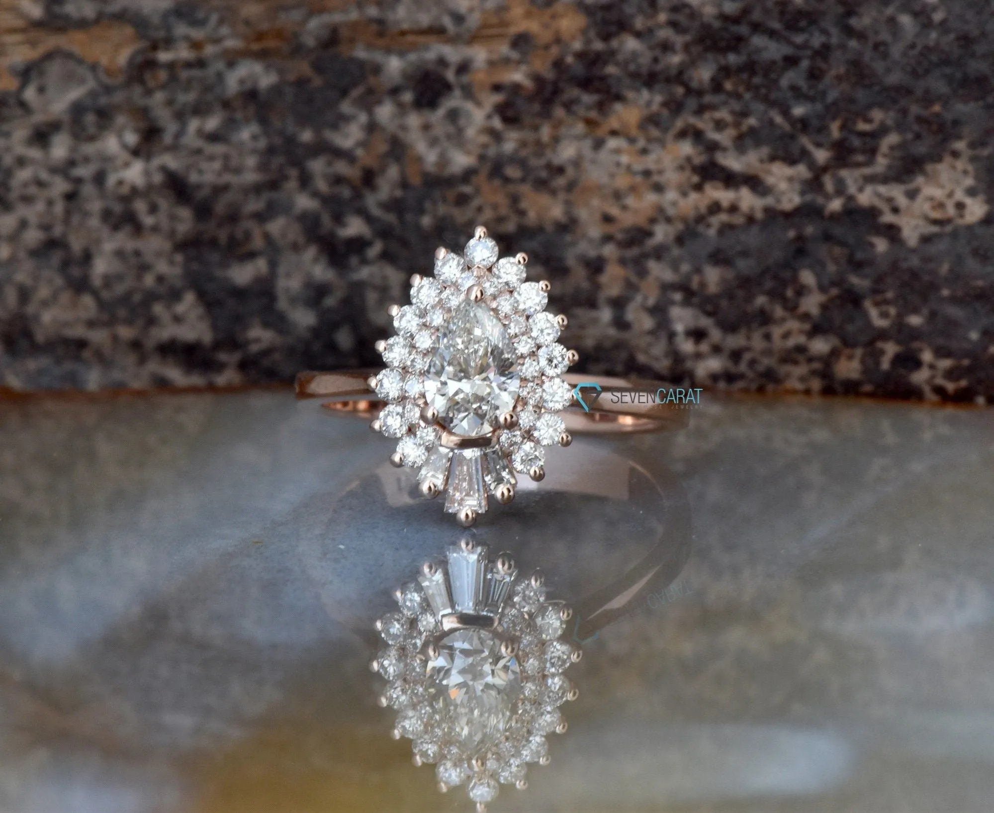 1 carat Gatsby diamond ring- sunburst diamond ring- 14k 18k rose gold