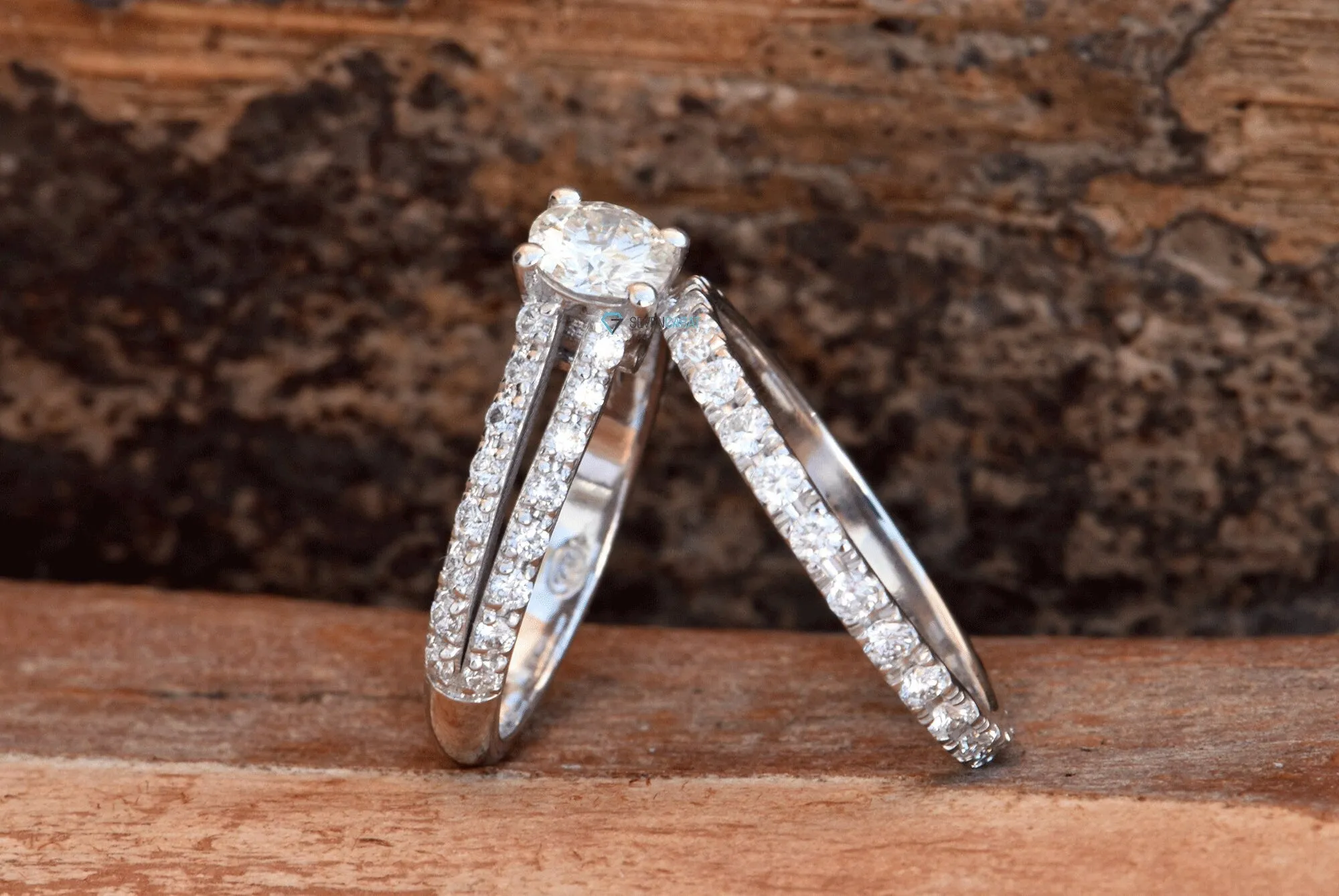 1 ct diamond ring-Art deco wedding set-halo engagement ring set -Cluster engagement ring-halo ring set-4 prong engagement-Wedding sets rings