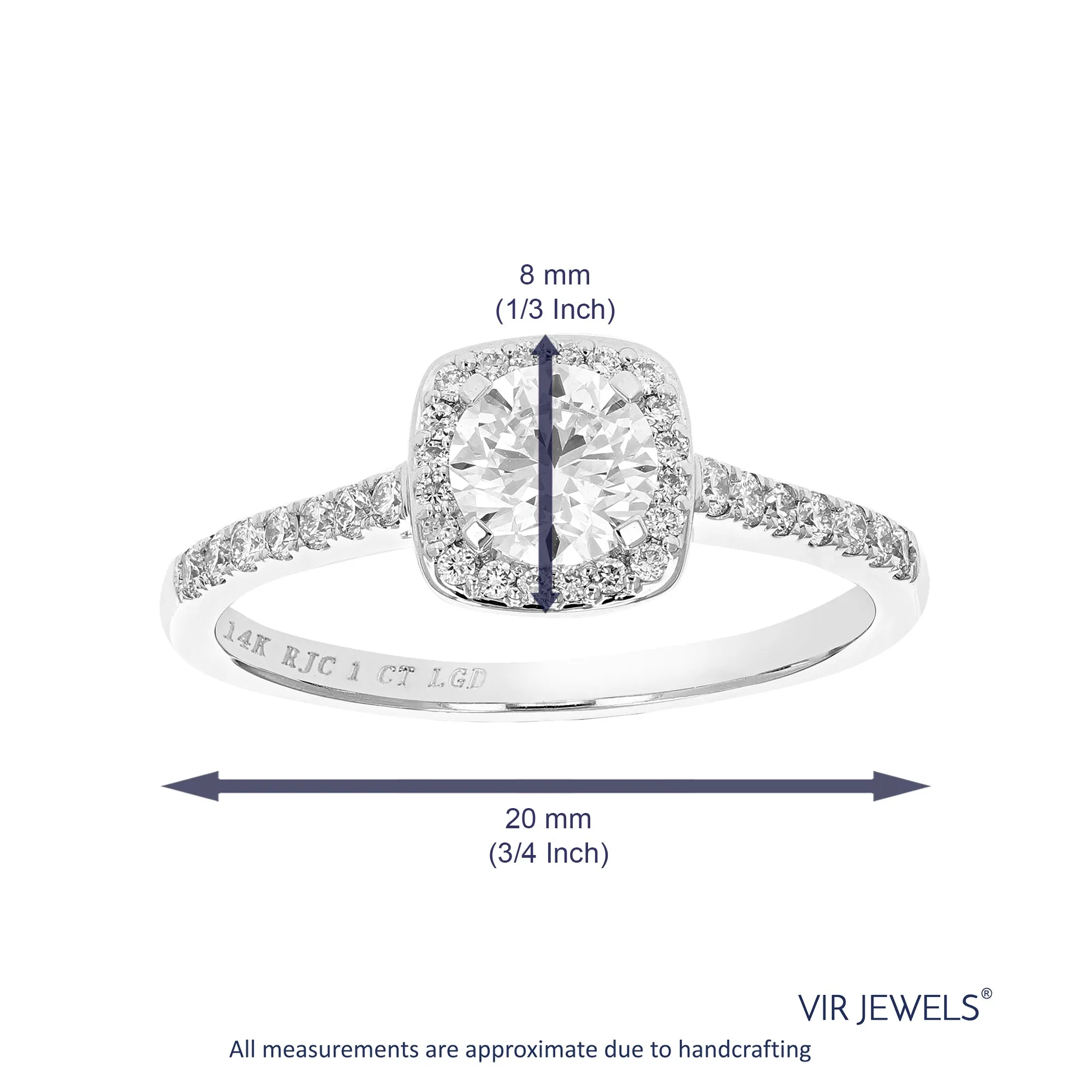 1 cttw Wedding Engagement Ring for Women, Round Lab Grown Diamond Ring in 14K White Gold, Prong Setting
