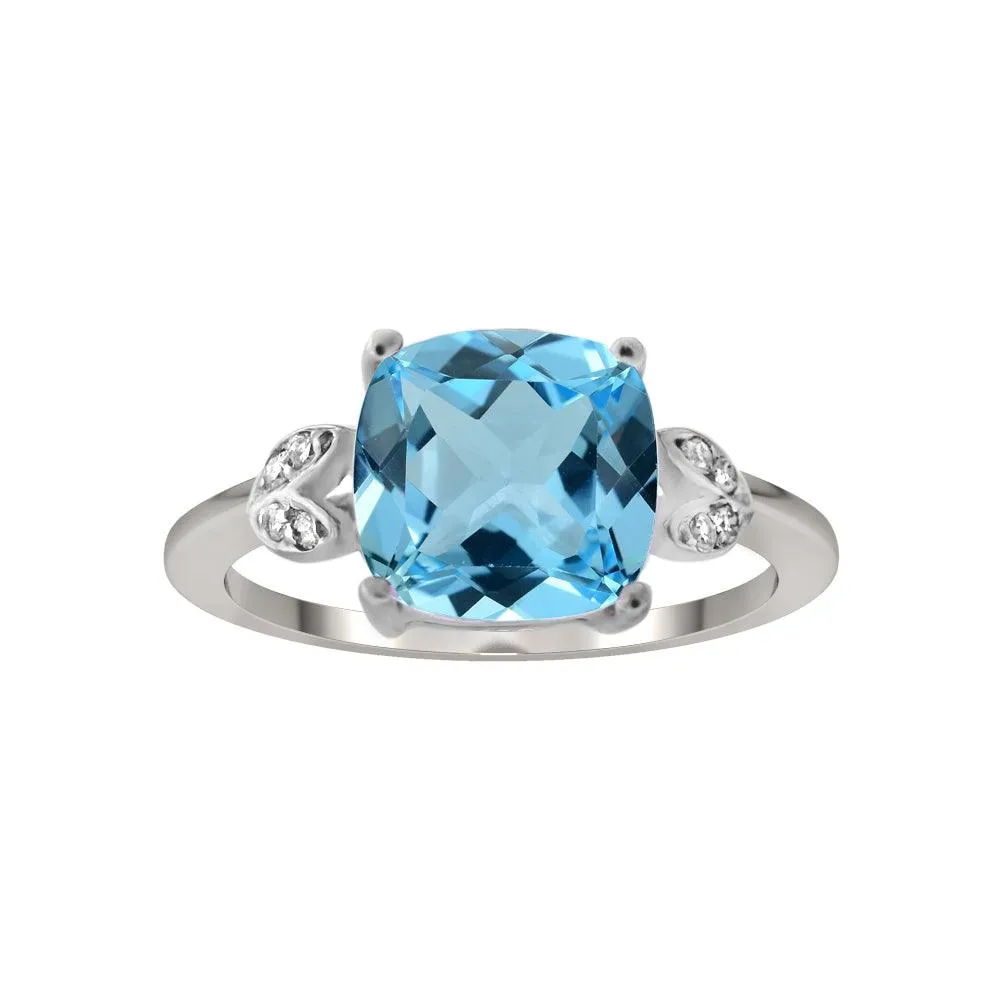 10k White Gold Blue Topaz and Diamond Ring