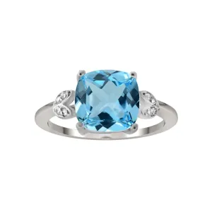 10k White Gold Blue Topaz and Diamond Ring