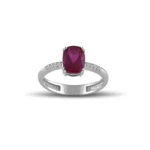 10K White Gold Created Ruby and Diamond Accent Fashion Ring