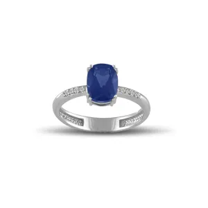 10K White Gold Created Sapphire and Diamond Accent Fashion Ring