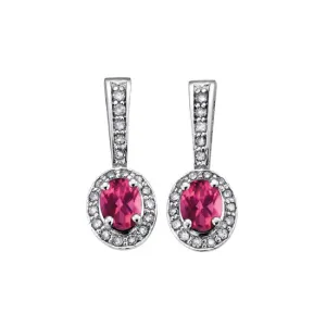 10K White Gold (June) Birthstone Pink Tourmaline and Diamond Dangle Earrings