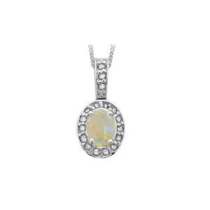 10K White Gold (October) Birthstone Opal and Diamond Halo Pendant