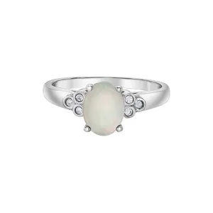 10K White Gold (October) Birthstone Opal and Diamond Ring