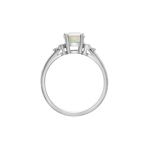 10K White Gold (October) Birthstone Opal and Diamond Ring