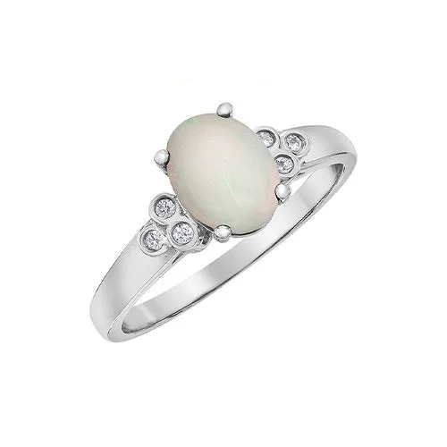 10K White Gold (October) Birthstone Opal and Diamond Ring