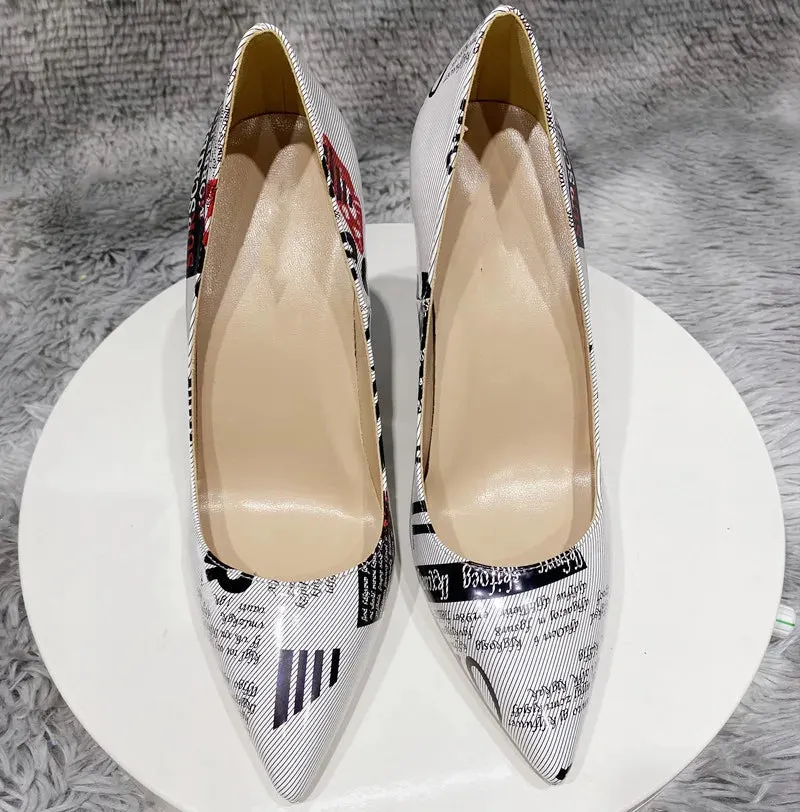 12cm Graffiti high heels Ladies Party Shoes Letters Graffiti High Heels Shoes