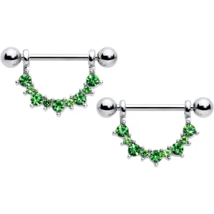 14 Gauge 9/16 Green CZ Gem August Birthstone Dangle Nipple Shield Set
