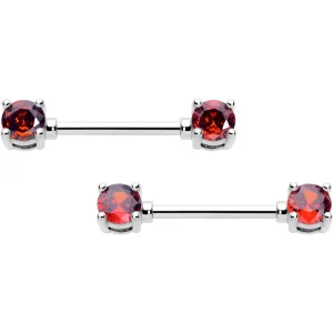 14 Gauge 9/16 Red CZ Gem January Birthstone Nipple Ring Set