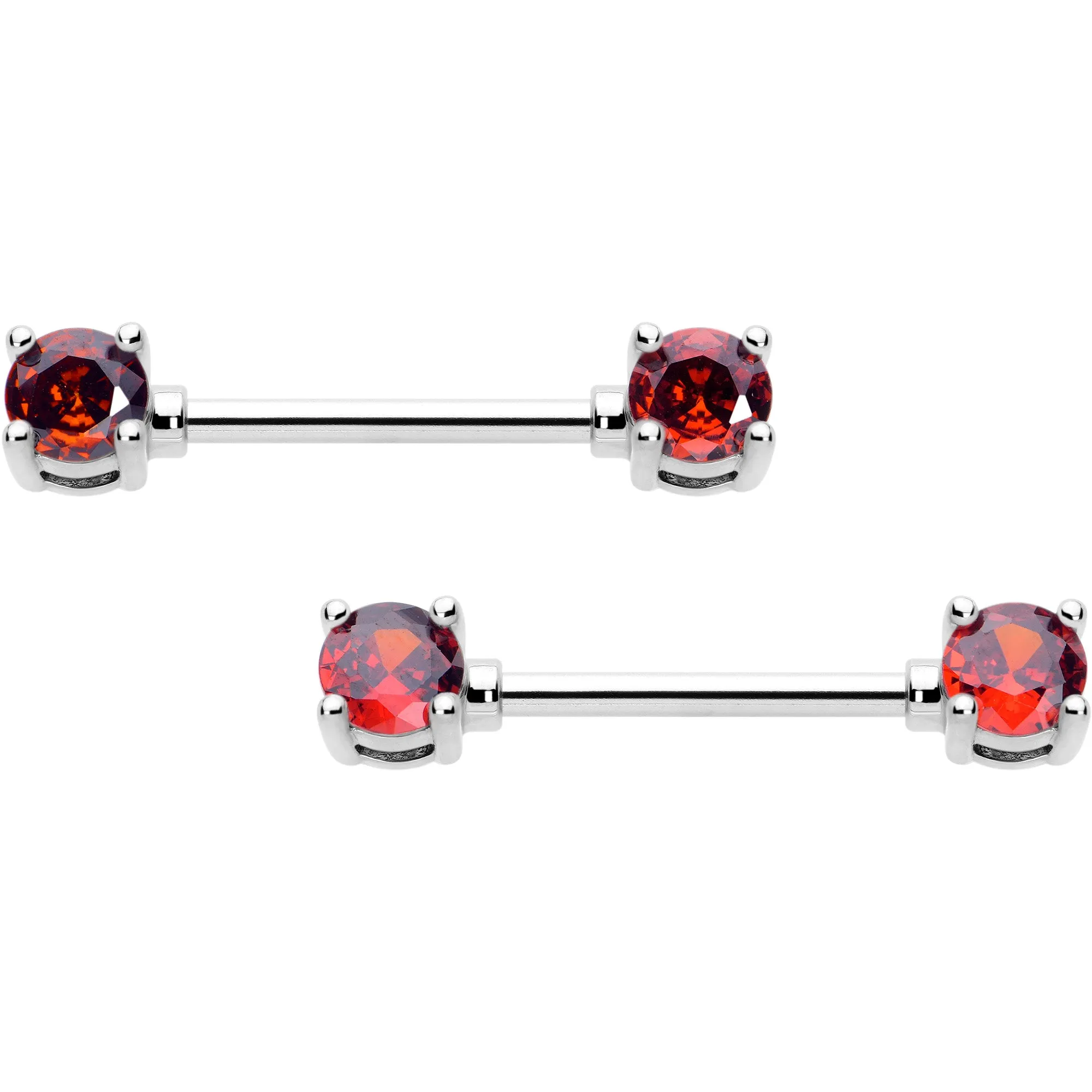 14 Gauge 9/16 Red CZ Gem January Birthstone Nipple Ring Set