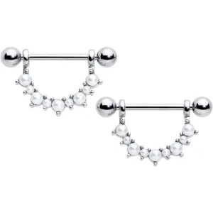 14 Gauge 9/16 White Faux Pearl June Birthstone Dangle Nipple Shield Set