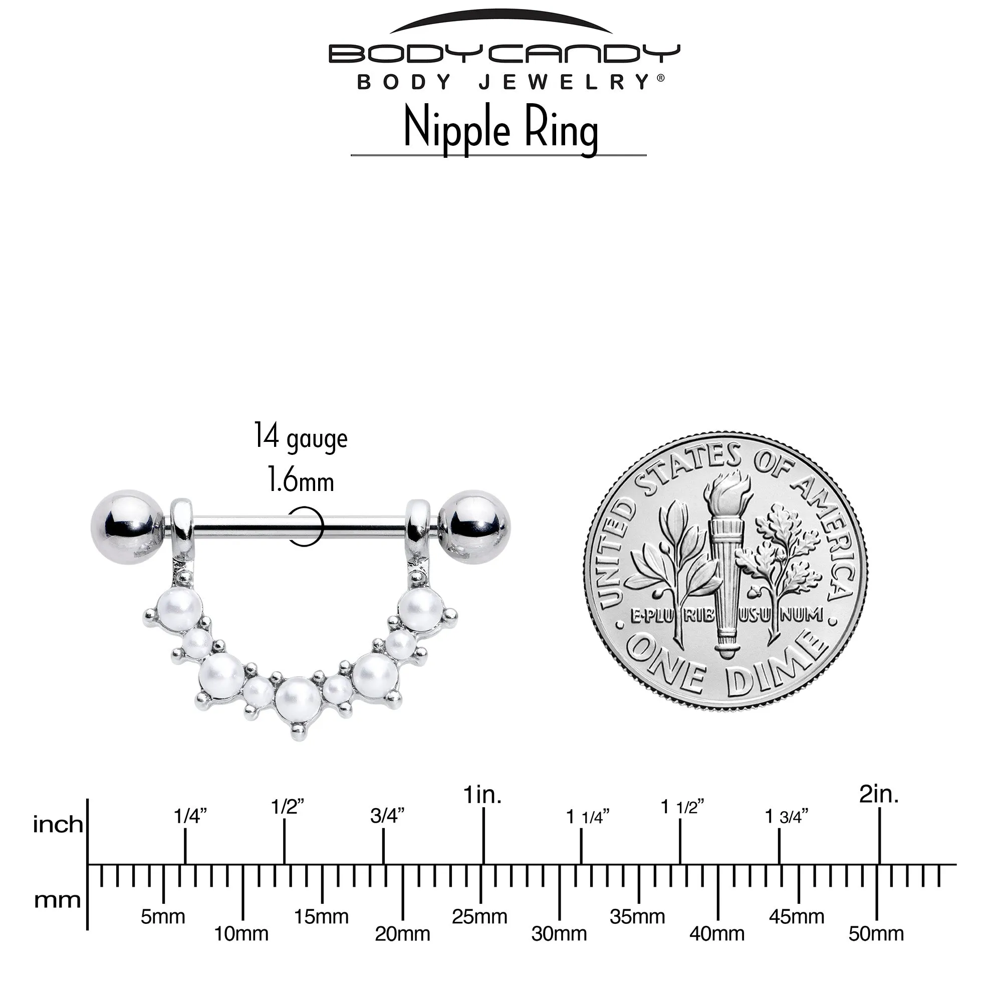 14 Gauge 9/16 White Faux Pearl June Birthstone Dangle Nipple Shield Set