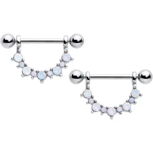 14 Gauge 9/16 White Synthetic Opal October Birthstone Nipple Shield Set