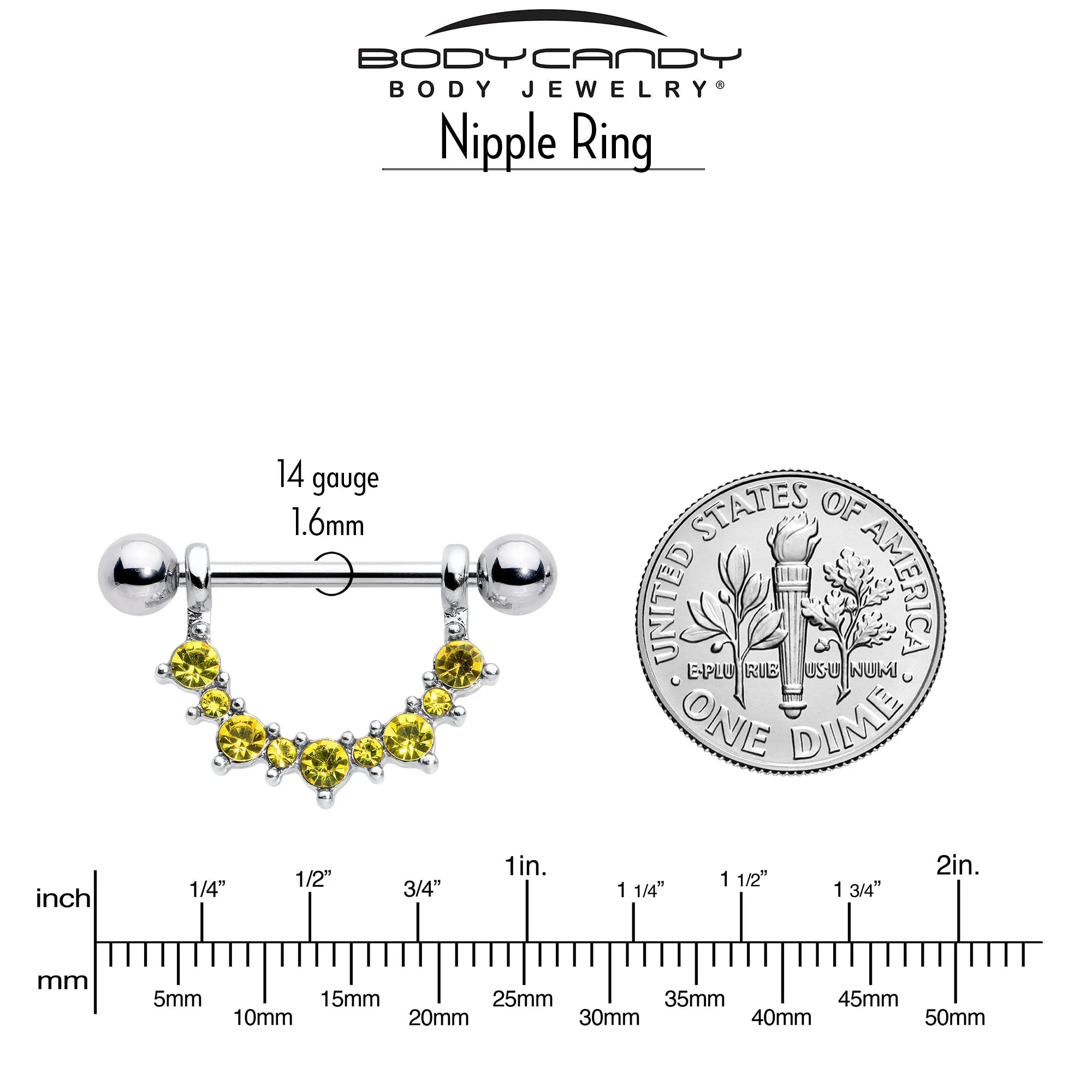 14 Gauge 9/16 Yellow CZ Gem November Birthstone Dangle Nipple Shield Set