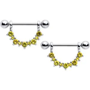 14 Gauge 9/16 Yellow CZ Gem November Birthstone Dangle Nipple Shield Set