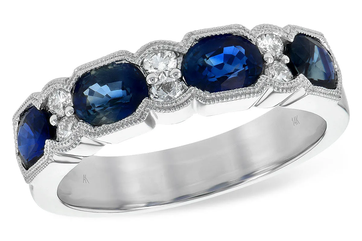 14 Karat White Gold Fashion Ring 4 Oval Blue Sapphire And Pave Round Diamond