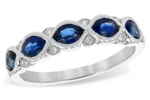14 Karat White Gold Fashion Ring With 5 Marquise Blue Sapphire With Pave Round Diamonds