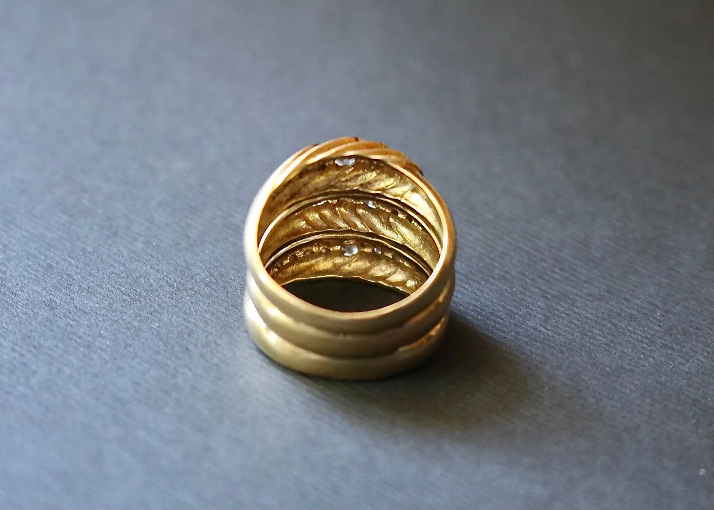 14k Gold and Diamond Triple Cigar Band Ring