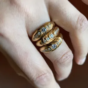 14k Gold and Diamond Triple Cigar Band Ring