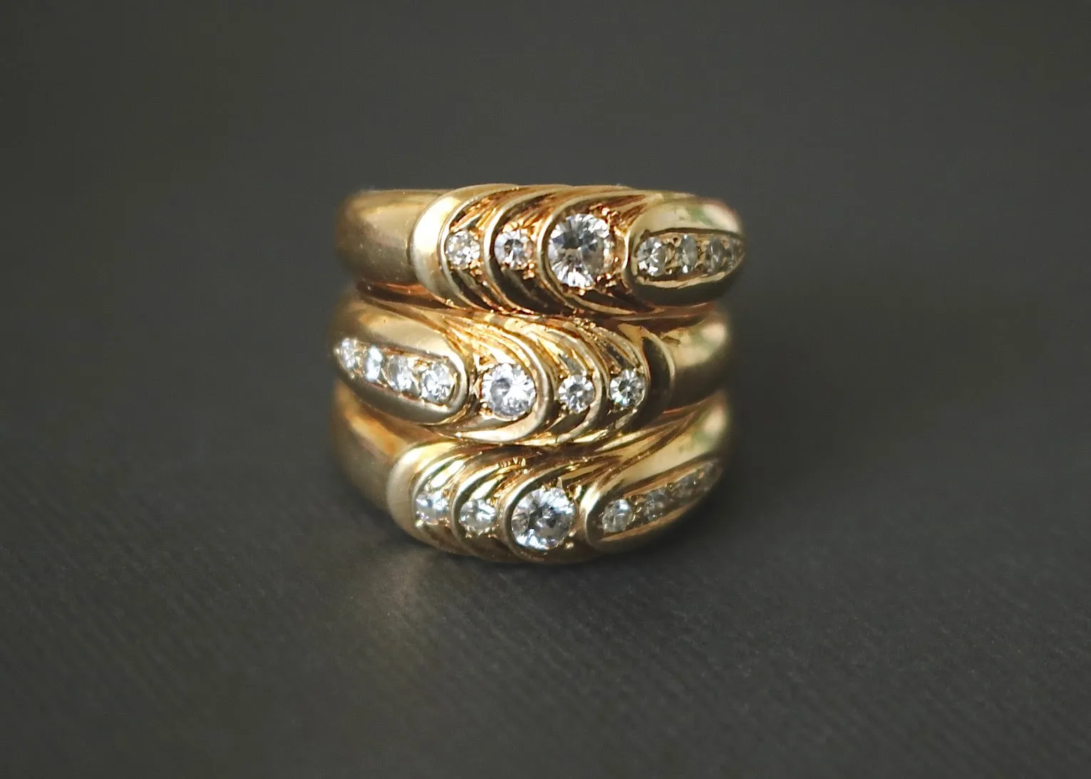 14k Gold and Diamond Triple Cigar Band Ring