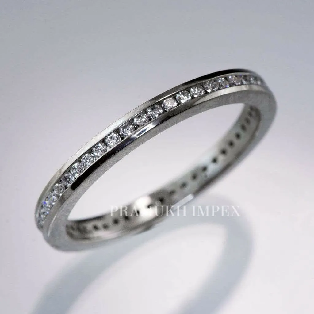 14K Gold Round Diamond Band / 2.0MM Thin Channel Set Diamond Ring / Full Eternity Stackable Ring / Moissanite Wedding Ring / Minimalist Ring
