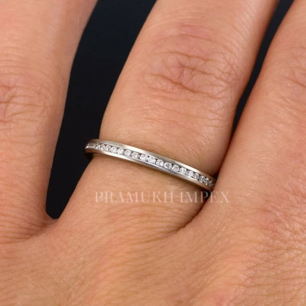 14K Gold Round Diamond Band / 2.0MM Thin Channel Set Diamond Ring / Full Eternity Stackable Ring / Moissanite Wedding Ring / Minimalist Ring