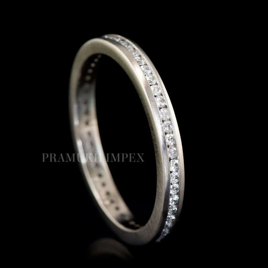 14K Gold Round Diamond Band / 2.0MM Thin Channel Set Diamond Ring / Full Eternity Stackable Ring / Moissanite Wedding Ring / Minimalist Ring