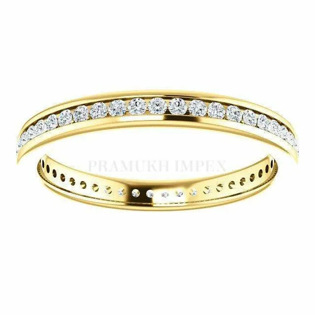 14K Gold Round Diamond Band / 2.0MM Thin Channel Set Diamond Ring / Full Eternity Stackable Ring / Moissanite Wedding Ring / Minimalist Ring