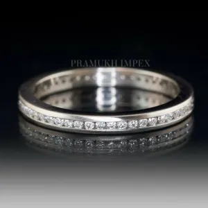 14K Gold Round Diamond Band / 2.0MM Thin Channel Set Diamond Ring / Full Eternity Stackable Ring / Moissanite Wedding Ring / Minimalist Ring