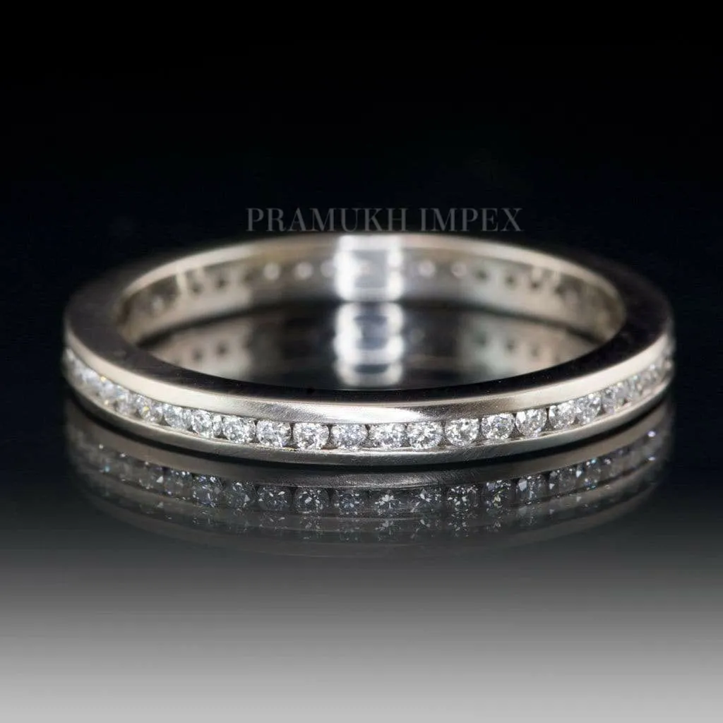 14K Gold Round Diamond Band / 2.0MM Thin Channel Set Diamond Ring / Full Eternity Stackable Ring / Moissanite Wedding Ring / Minimalist Ring