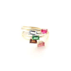 14K Gold Together Forever Emerald Cut Birthstone Ring