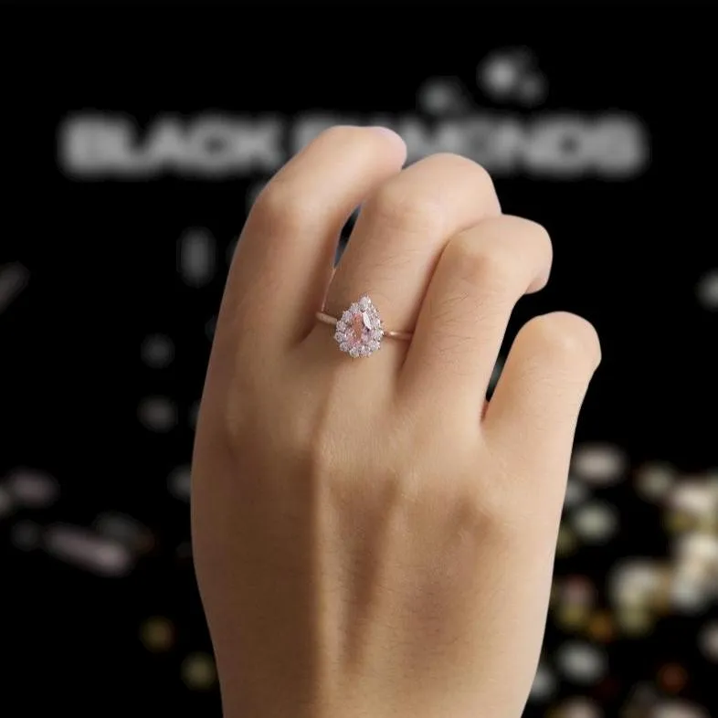 14k Rose Gold 5*7mm Morganite Halo Engagement Cocktail Engagement Ring