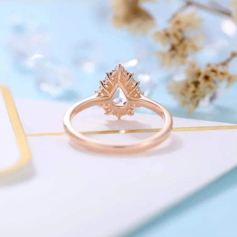 14k Rose Gold 5*7mm Morganite Halo Engagement Cocktail Engagement Ring
