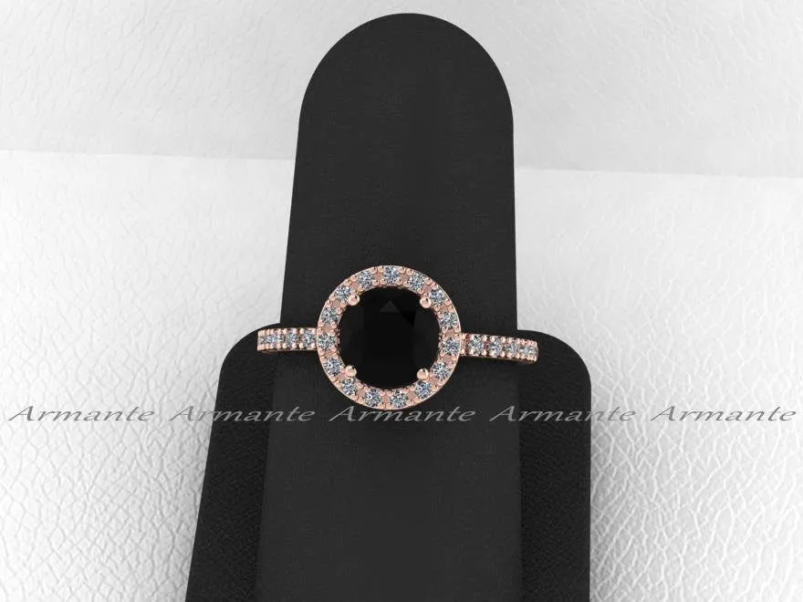 14K Rose Gold Halo Natural Black Diamond Engagement Ring