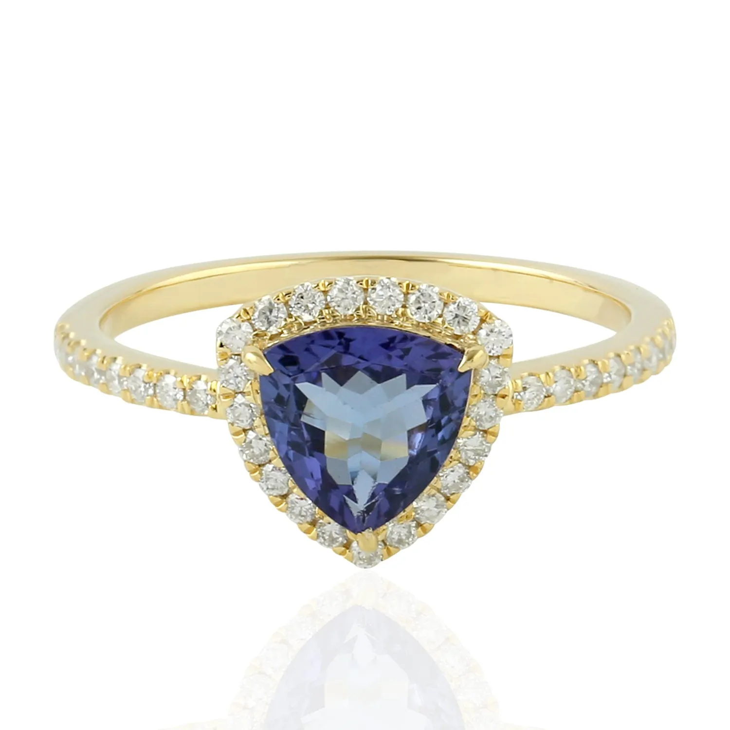 14k Solid Gold Trillion Tanzanite Pave Diamond Halo Ring Women Jewelry
