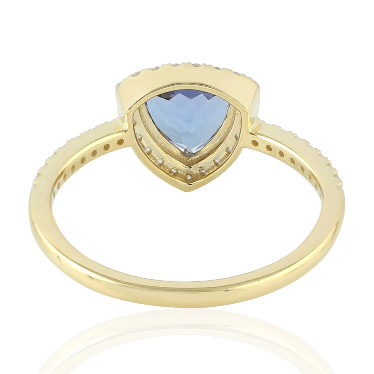14k Solid Gold Trillion Tanzanite Pave Diamond Halo Ring Women Jewelry