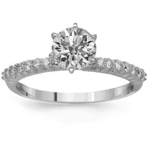 14K Solid White Gold Diamond Engagement Ring 1.07 Ctw